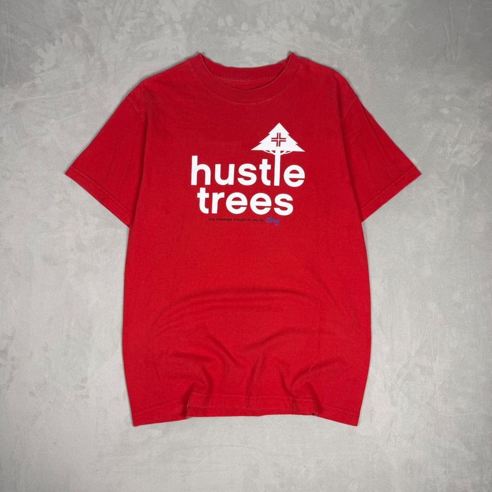 Y2K Mens LRG Hustle Trees Graphic Streetwear T-Shirt Red Medium